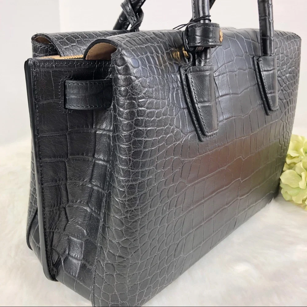 MCM Milla Medium Crocodile Black tote purse